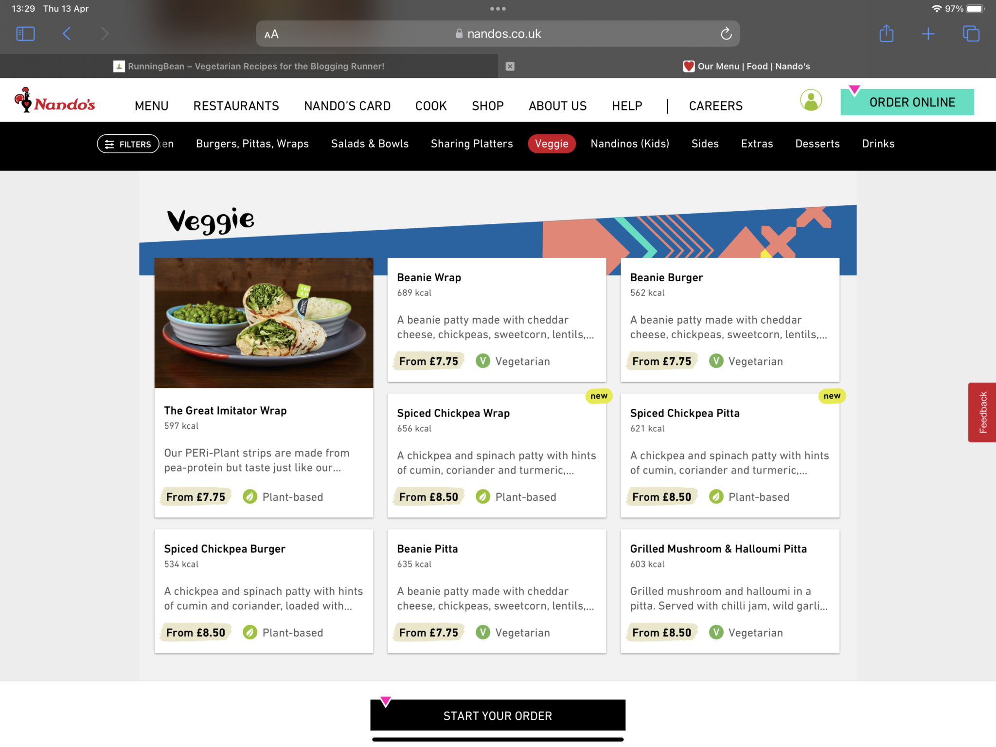 Nando’s Veggie Food Review RunningBean